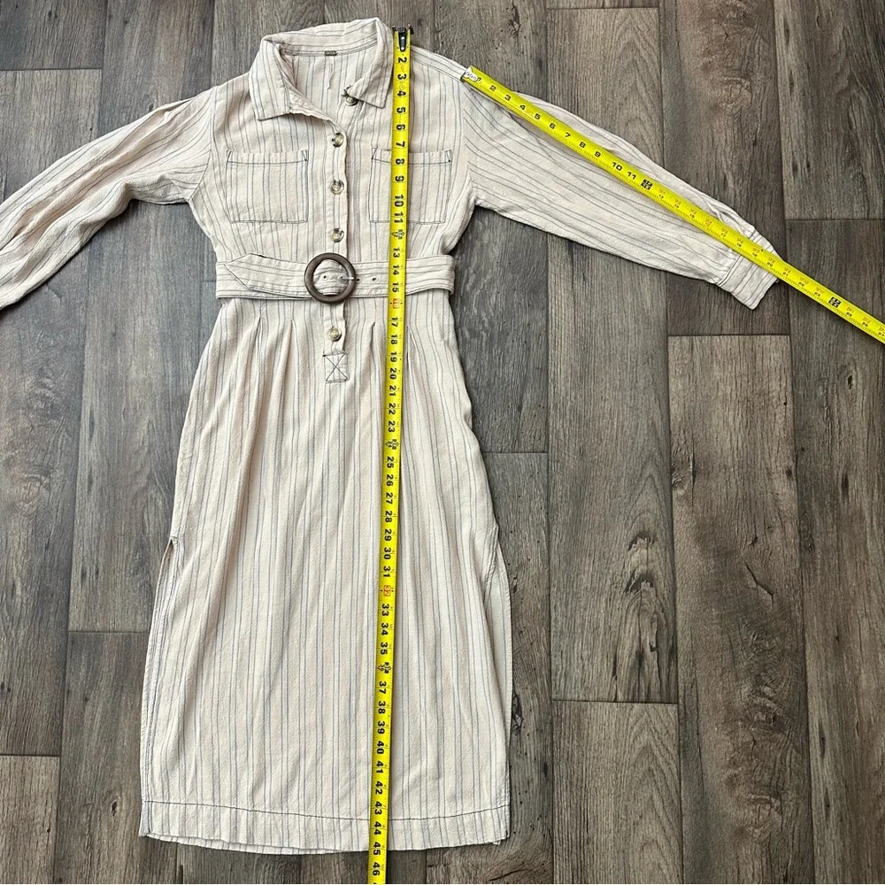 Free People Stripe Rayon Midi Shirtdress Women’s Size XS Cream Blue